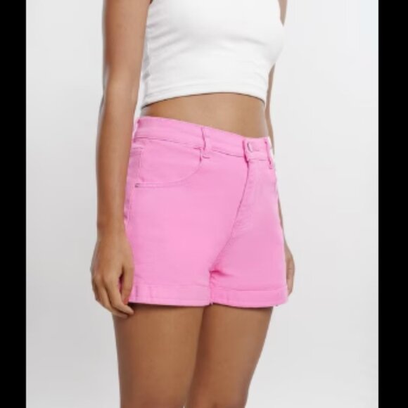 AE Next Level Low-Rise Denim Midi Stretch Pink Denim Shorts Size 6 - Picture 1 of 10